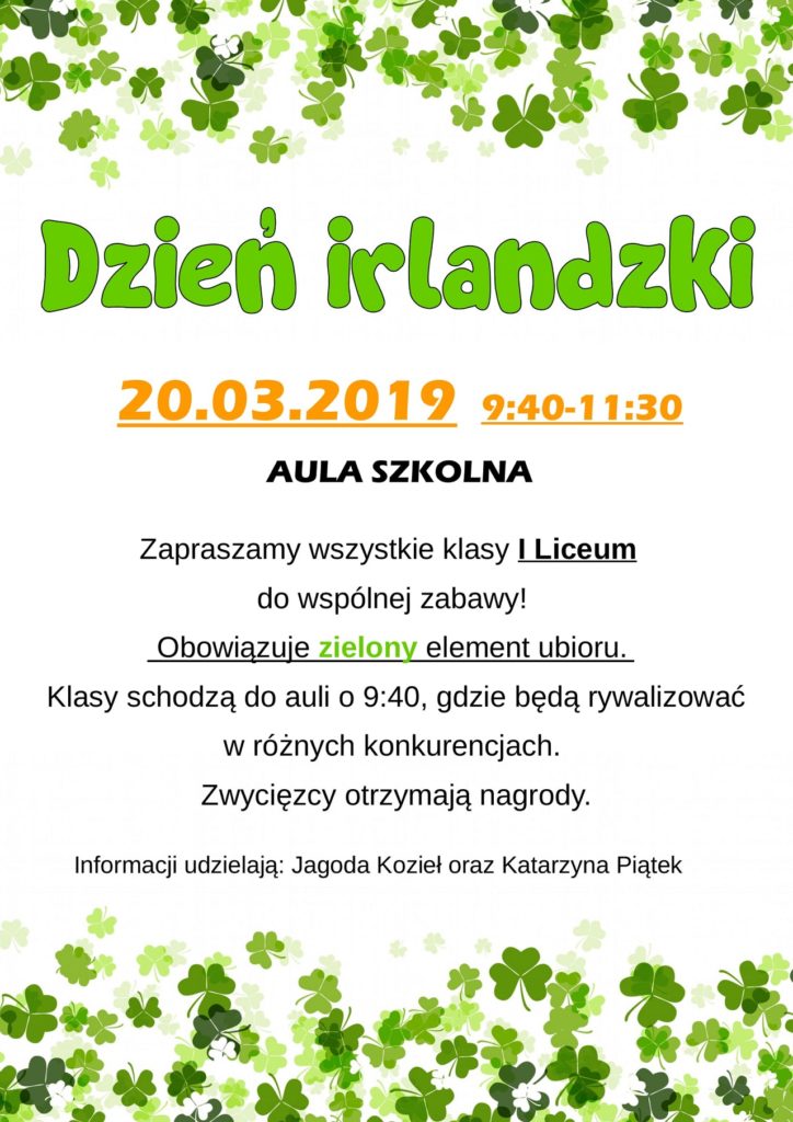 dzień Irlandzki ogłoszenie-2019